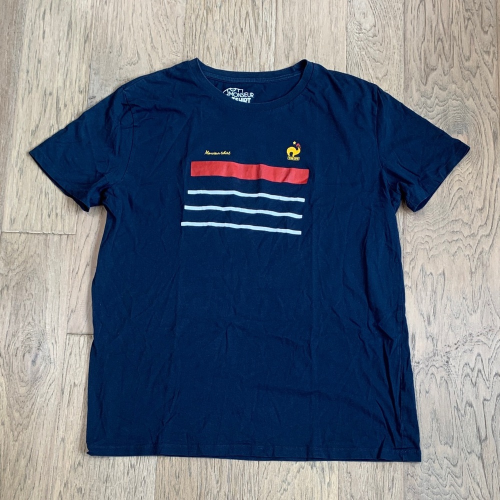 Monsieur Kids Navy Short Sleeve Tee with Red Stripe and Graphic Size XL